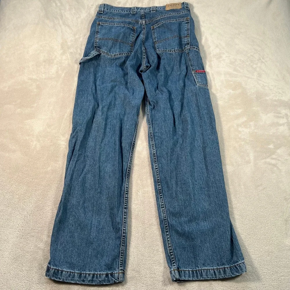 Chaps Denim Carpenter Jeans Mens Size 32x34 Blue Hammer Loop Straight Leg Cotton